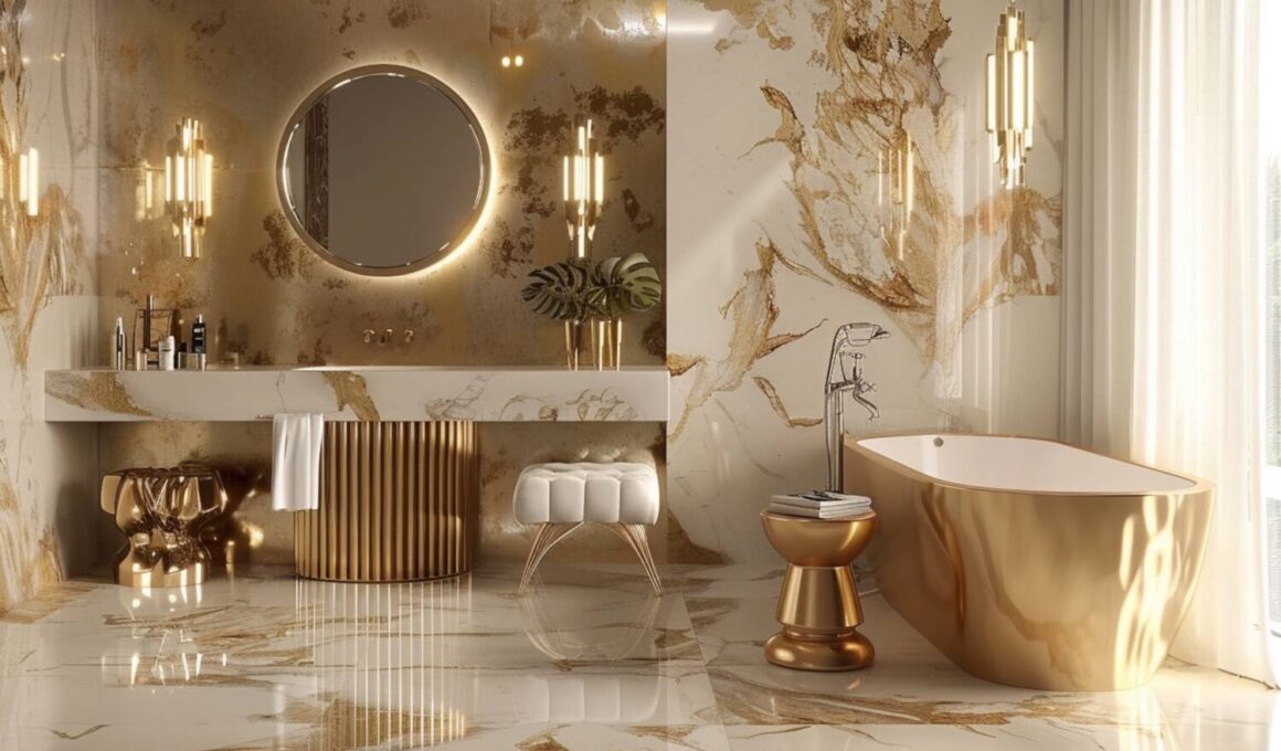 10 inspiracji na urządzenie łazienki w stylu glamour z marmurowymi dodatkami