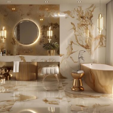 10 inspiracji na urządzenie łazienki w stylu glamour z marmurowymi dodatkami
