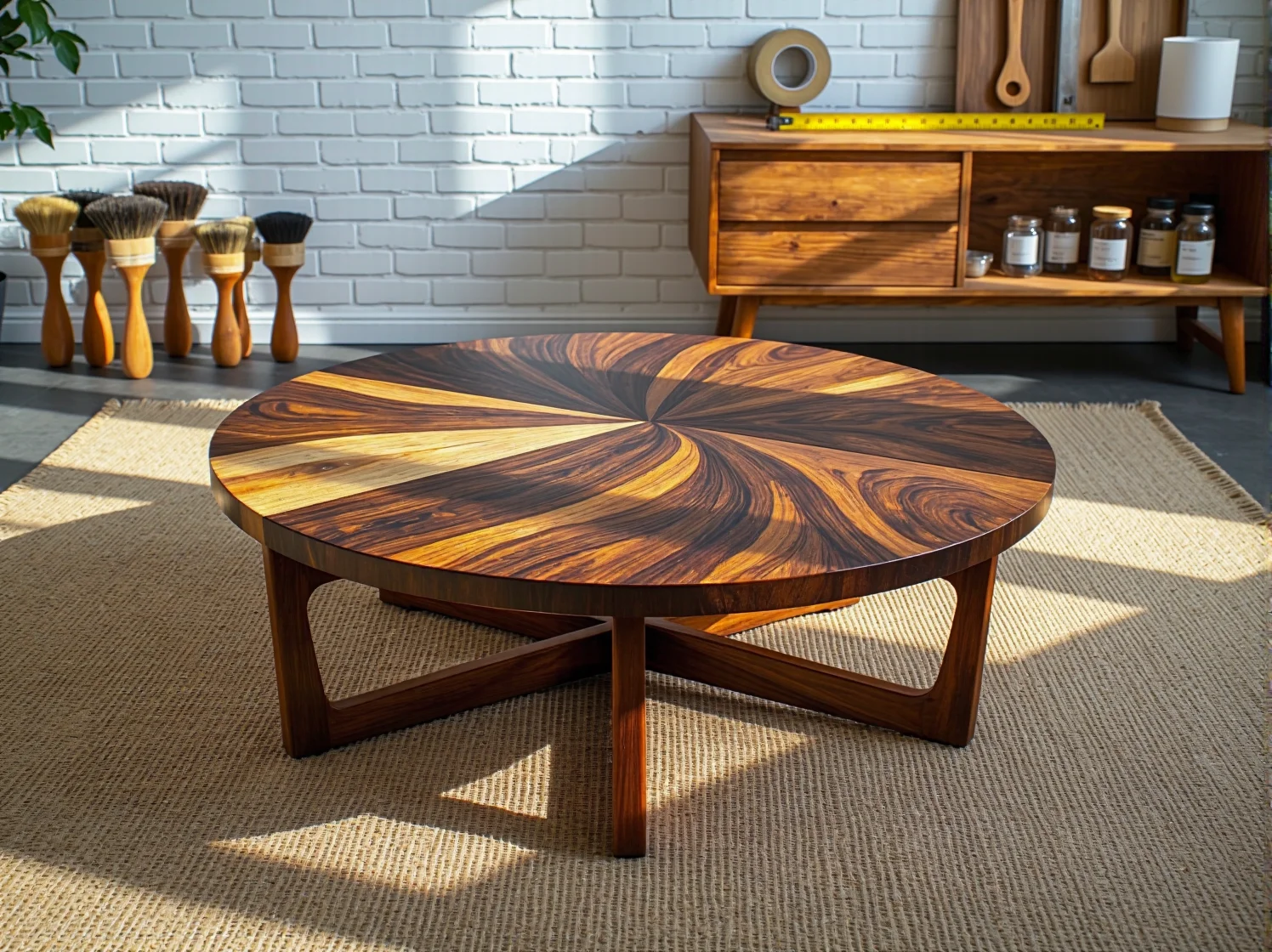 Zestaw akcesoriów do malowania i personalizacji mebli drewnianych w domowym warsztacie.