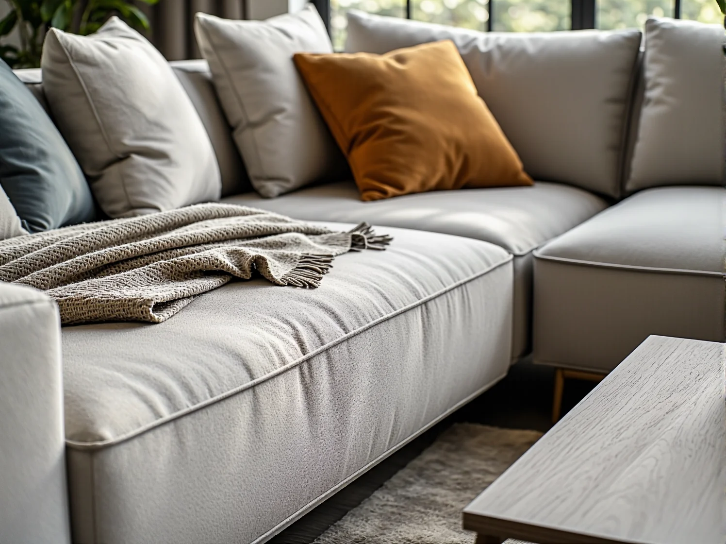 Aranżacja przestronnego salonu z dużym narożnikiem w nowoczesnym stylu, inspiracje i pomysły na wnętrze.