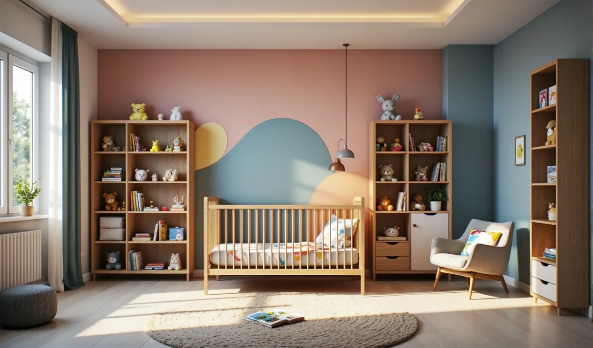 Drewniane łóżeczko dziecięce z regałami na zabawki