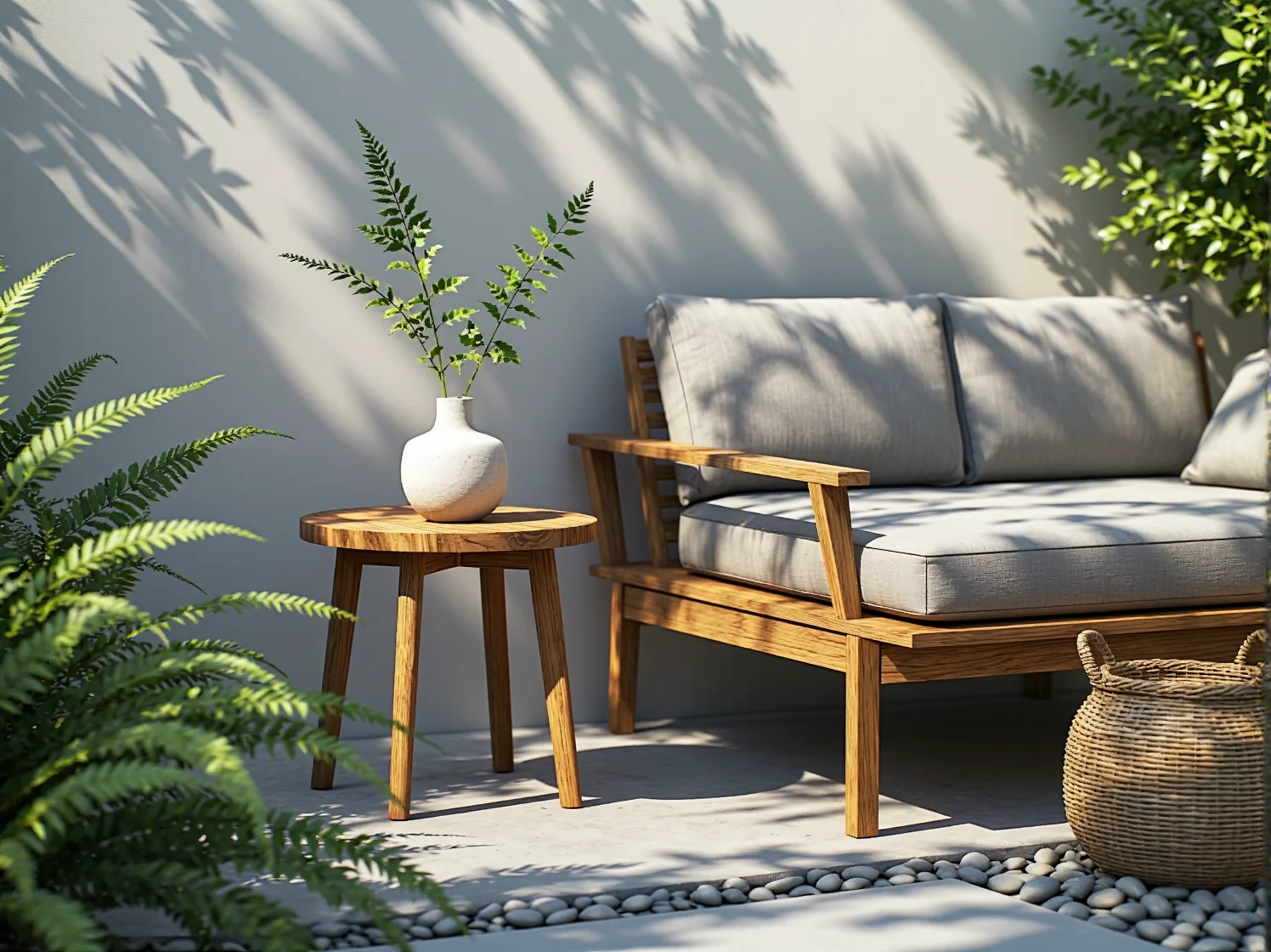 Detale wykończenia leżaka ogrodowego japandi – połączenie skandynawskiej funkcjonalności i japońskiego spokoju.