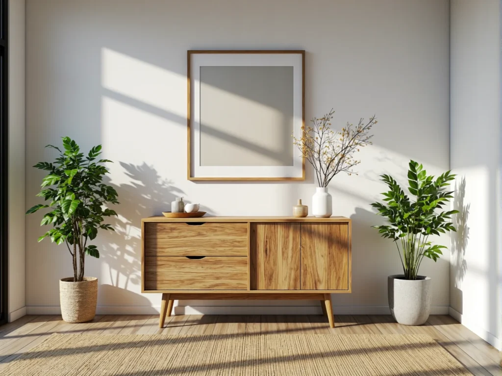 Niska komoda dąb craft z szufladami na drewnianych nóżkach