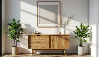 Niska komoda dąb craft z szufladami na drewnianych nóżkach