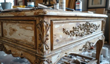 Stylowa komoda drewniana z rzeźbionymi zdobieniami w stylu vintage