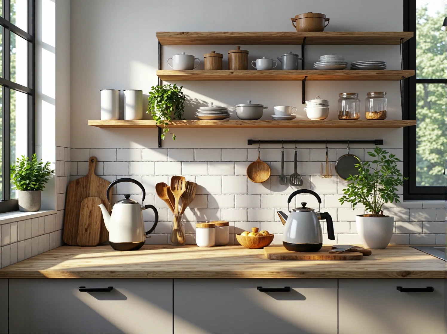 Optyczne powiększenie małej przestrzeni: industrialne lustra i jasne kolory w salonie z elementami boho.