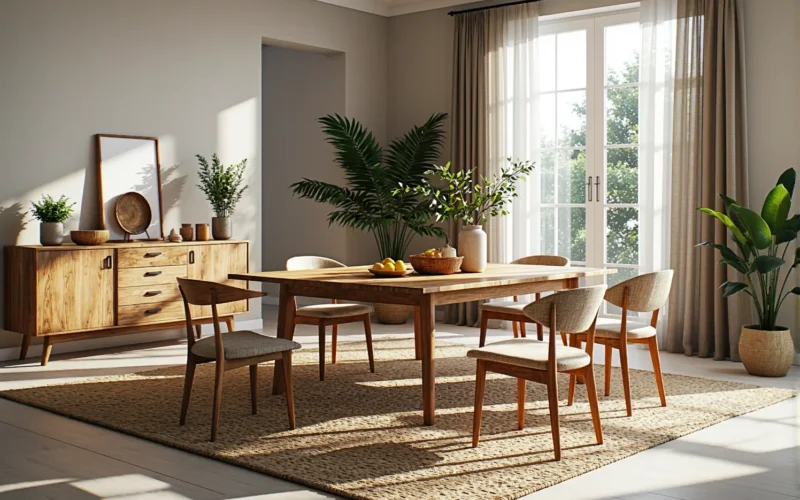 Drewniany stół jadalniany dąb naturalny z kompletem krzeseł