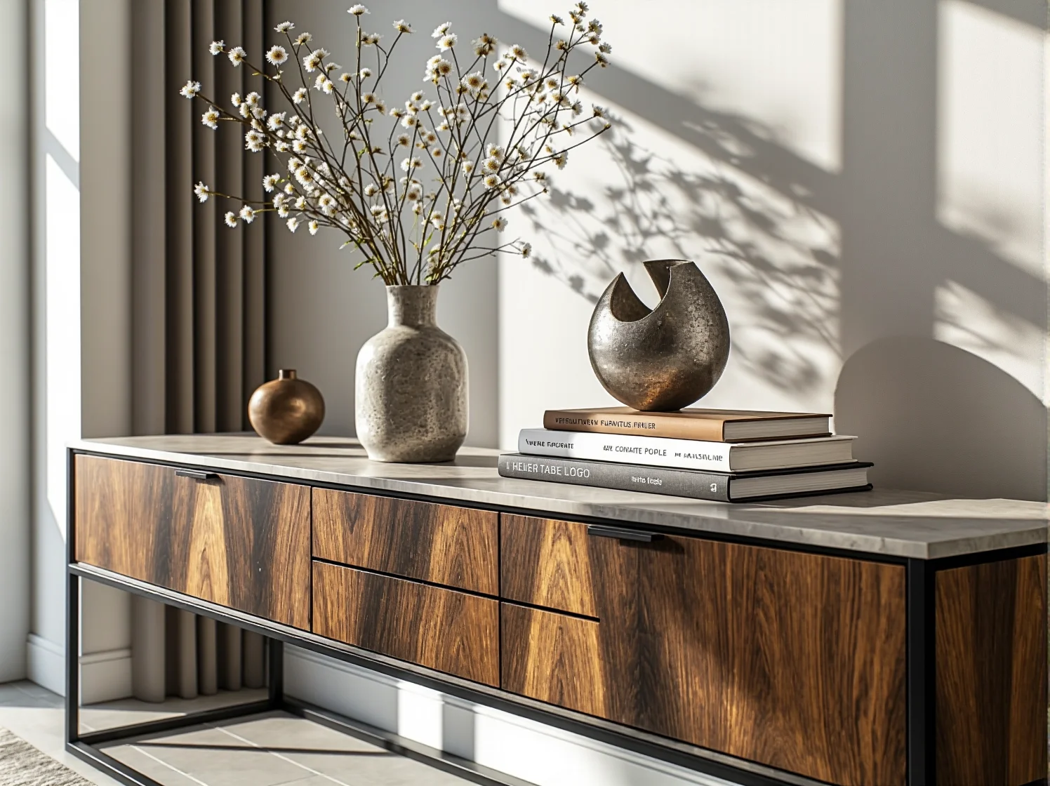 Jadalnia w stylu glamour z nowoczesnymi meblami i złotymi dodatkami dekoracyjnymi.