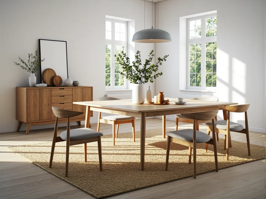 Stół jadalniany dąb naturalny z krzesłami w stylu skandynawskim