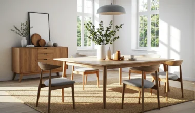 Stół jadalniany dąb naturalny z krzesłami w stylu skandynawskim