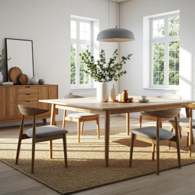 Stół jadalniany dąb naturalny z krzesłami w stylu skandynawskim