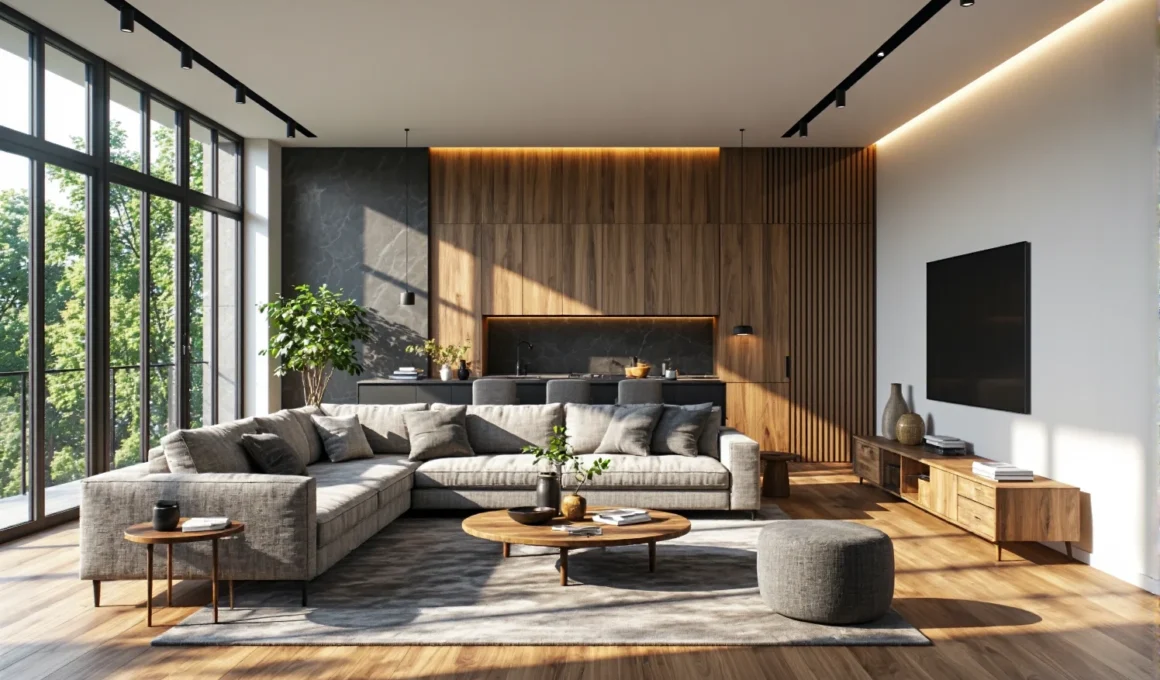 Narożna sofa szara tapicerowana z miękkimi poduszkami oparcia