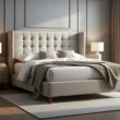 Luksusowe łóżko kontynentalne beżowe z pikowanym zagłówkiem