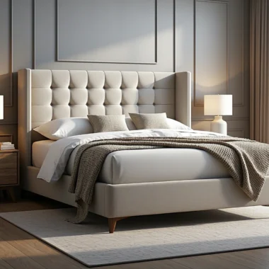 Luksusowe łóżko kontynentalne beżowe z pikowanym zagłówkiem