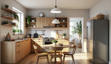 Meble kuchenne dębowe z drewnianym stołem i krzesłami