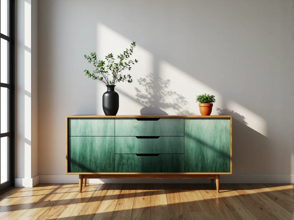Komoda z efektem ombre zielono-turkusowym na drewnianych nóżkach