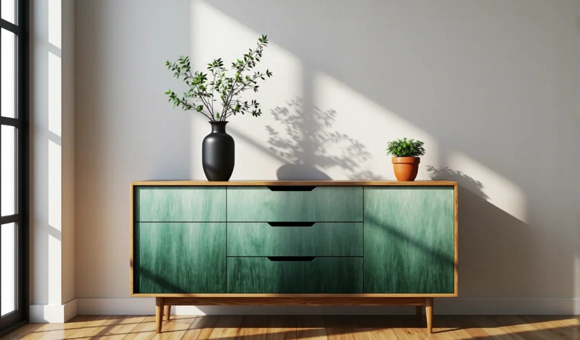 Komoda z efektem ombre zielono-turkusowym na drewnianych nóżkach