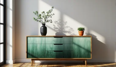 Komoda z efektem ombre zielono-turkusowym na drewnianych nóżkach