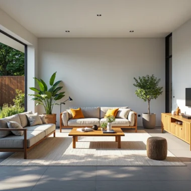 Komplet mebli wypoczynkowych dąb naturalny z beżową tapicerką