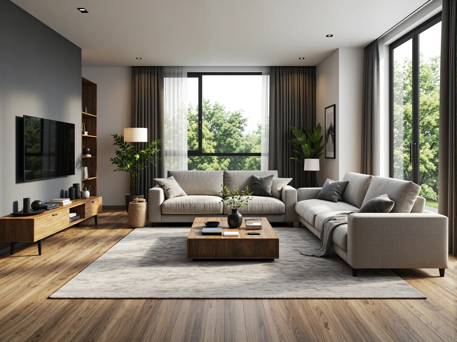 Minimalistyczne beżowe łóżko kontynentalne w jasnej sypialni premium