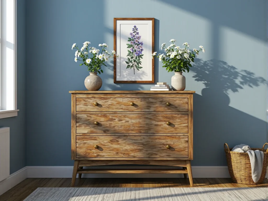 Drewniana komoda vintage z trzema szufladami na skośnych nóżkach