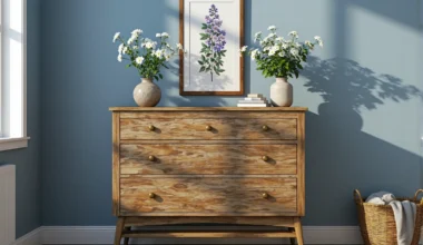 Drewniana komoda vintage z trzema szufladami na skośnych nóżkach