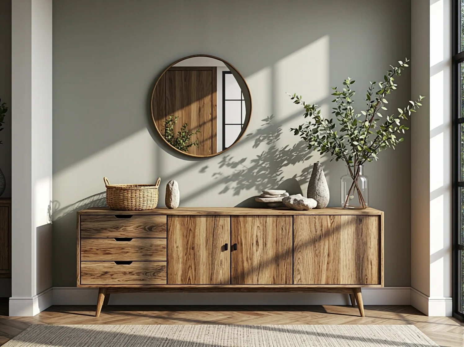 Ekologiczna zastawa stołowa z ceramiki i lniane serwetki na drewnianym blacie