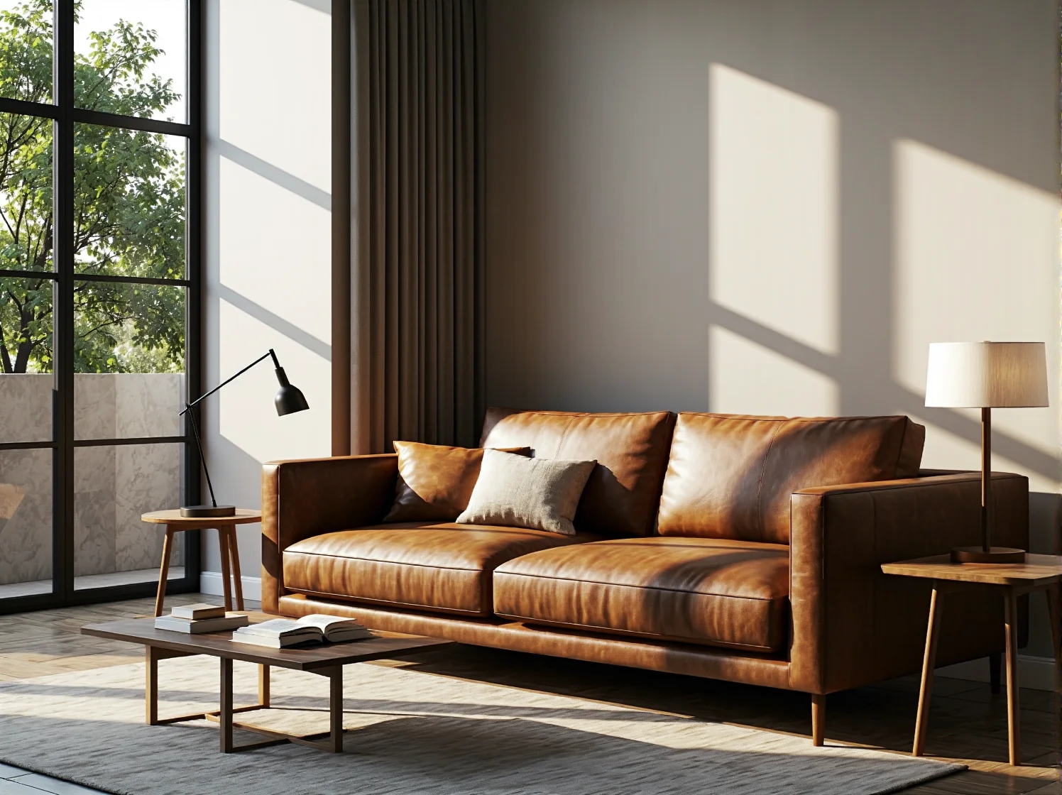 Wygodna kanapa narożna do biura w kolorze butelkowej zieleni z miękkimi poduszkami do odpoczynku.