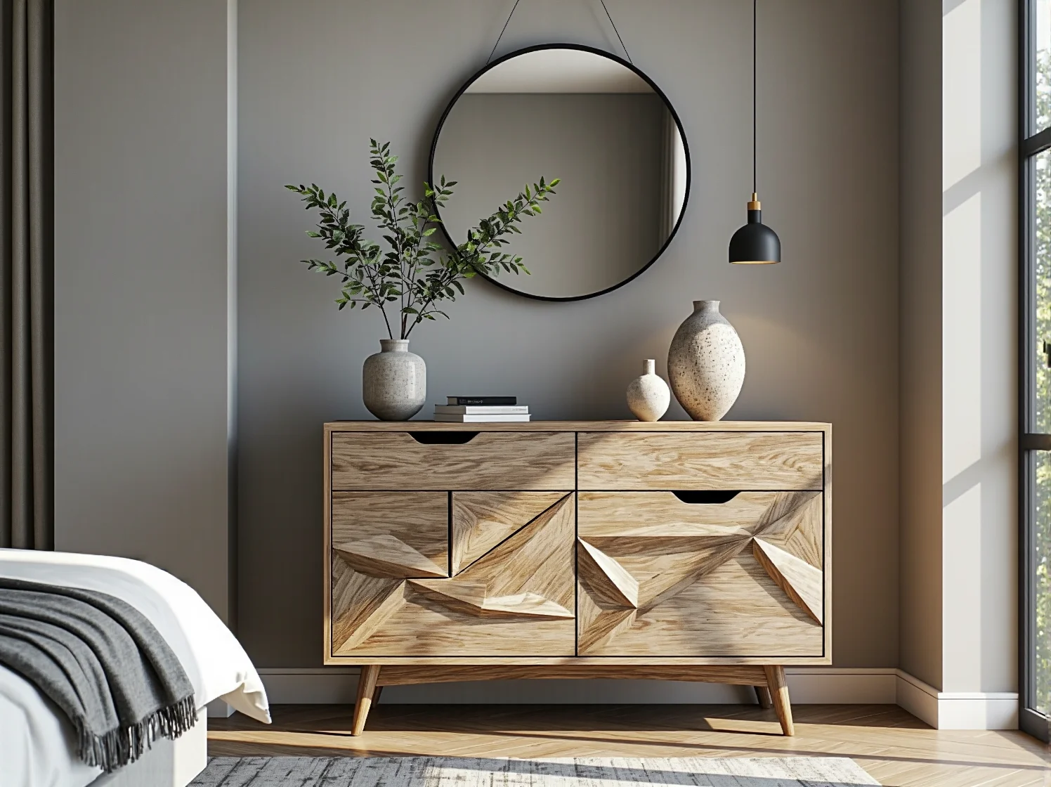 Detale luksusowej komody do sypialni wykonanej z najwyższej jakości materiałów.