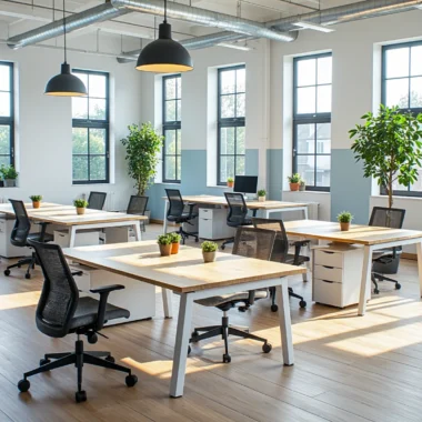 Biurko skandynawskie dąb naturalny z białymi nogami i szufladami