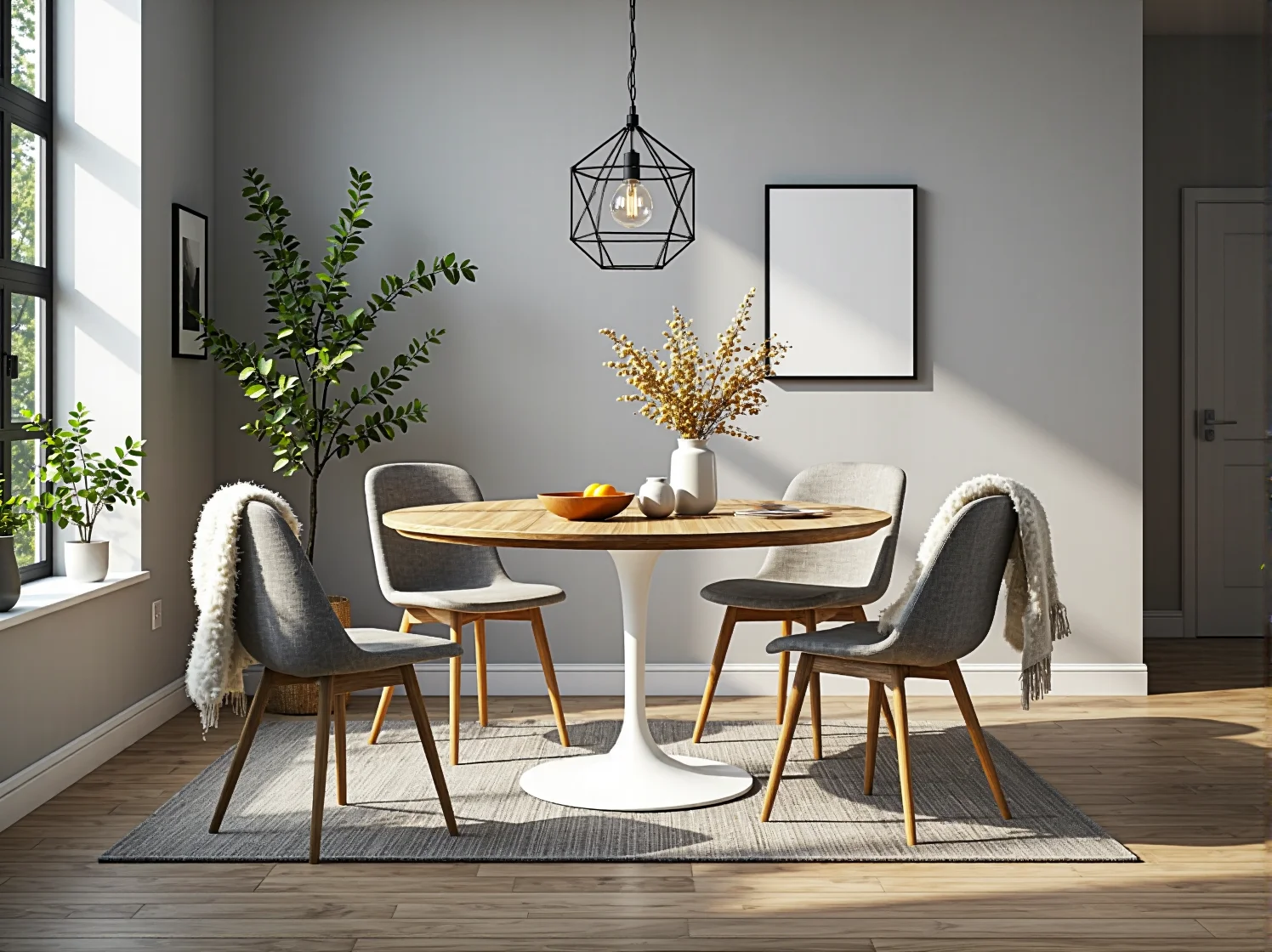 Zestaw stylowych krzeseł do jadalni w duchu scandi łączących funkcjonalność i design.