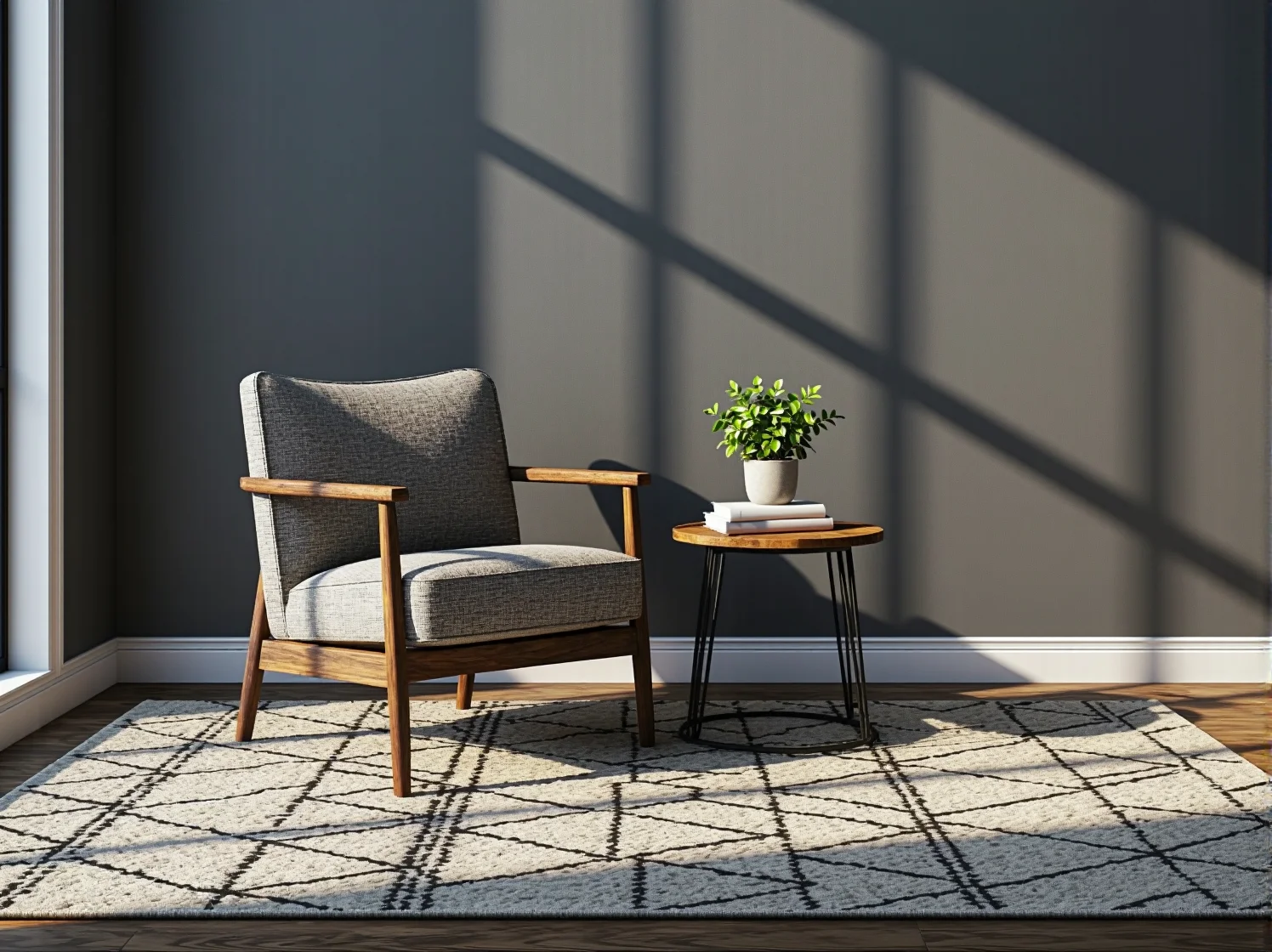 Nowoczesny fotel loftowy łączący surowe drewno i metalowe elementy wykończenia