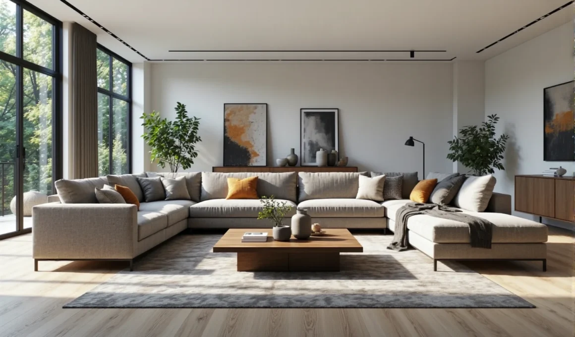 Nowoczesny narożnik tapicerowany beżowy z szezlongiem i poduszkami