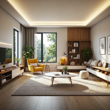 Szafka RTV biało-drewniana z półkami na drewnianych nóżkach