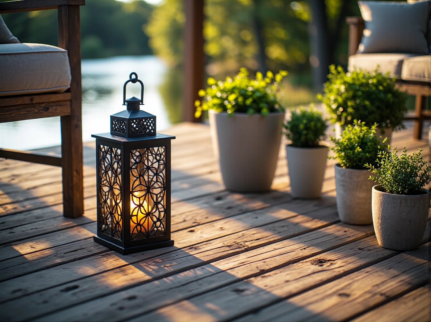 Nowoczesne oświetlenie pomostu nad jeziorem zapewniające bezpieczeństwo po zmroku.