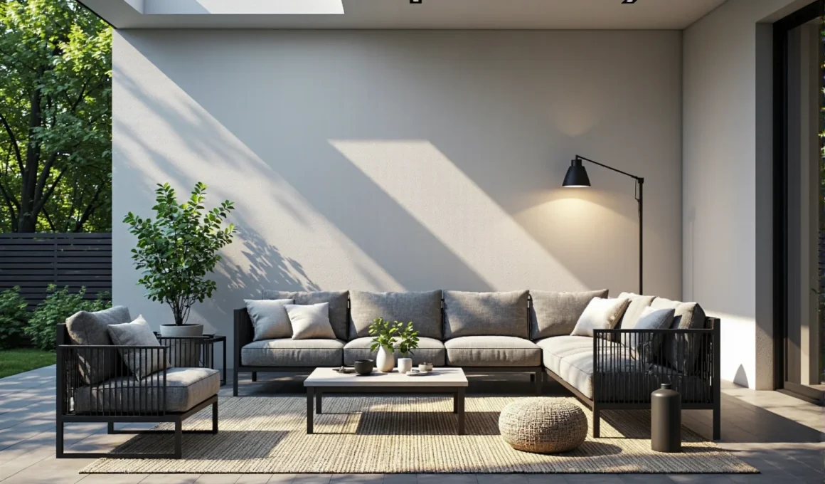 Zestaw wypoczynkowy ogrodowy antracyt z szarymi poduszkami