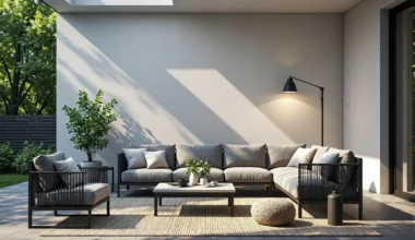 Zestaw wypoczynkowy ogrodowy antracyt z szarymi poduszkami