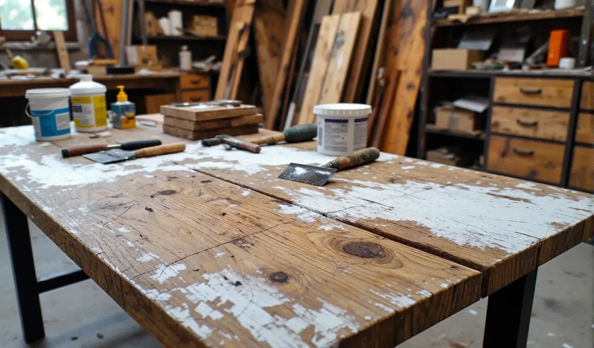 Drewniany stół warsztatowy z narzędziami do samodzielnego wykonania szafki nocnej