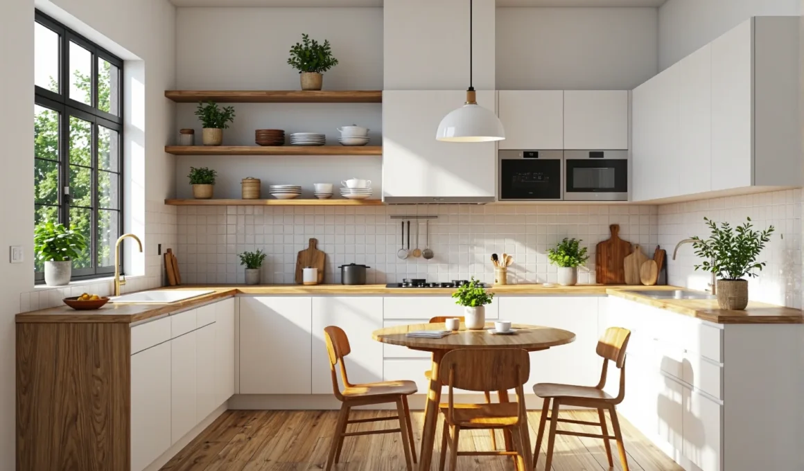 Okrągły stół drewniany dąb z czterema krzesłami w stylu skandynawskim