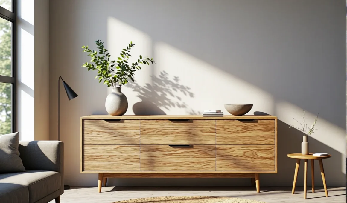 Minimalistyczna komoda dębowa z szufladami na drewnianych nóżkach