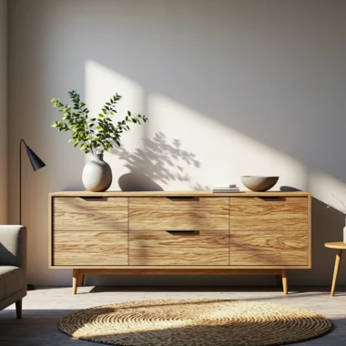 Minimalistyczna komoda dębowa z szufladami na drewnianych nóżkach