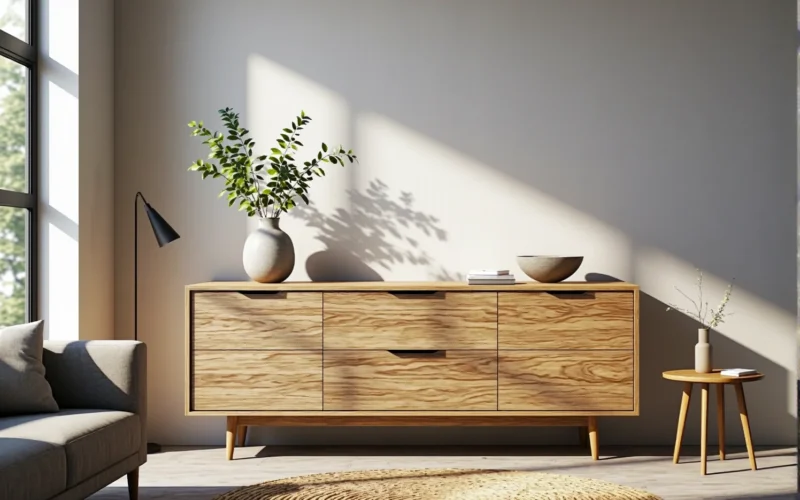 Minimalistyczna komoda dębowa z szufladami na drewnianych nóżkach