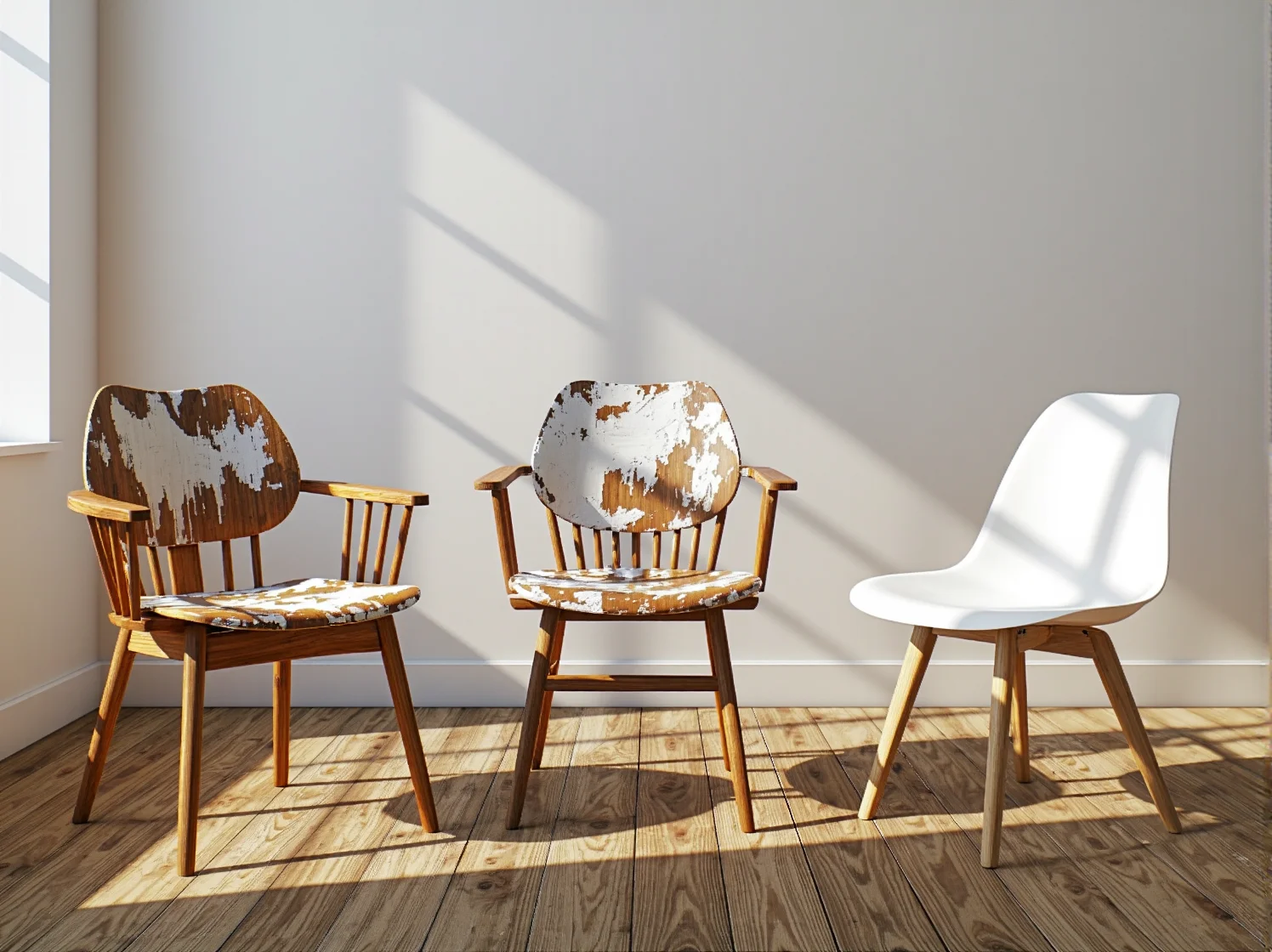 Renowacja mebli drewnianych - proces ściągania starej powłoki z nóg krzesła.