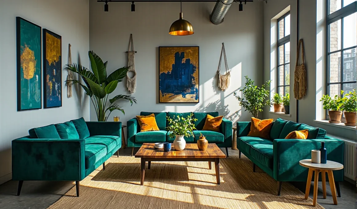 Zestaw wypoczynkowy szmaragdowy z aksamitu na drewnianych nogach