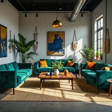 Zestaw wypoczynkowy szmaragdowy z aksamitu na drewnianych nogach