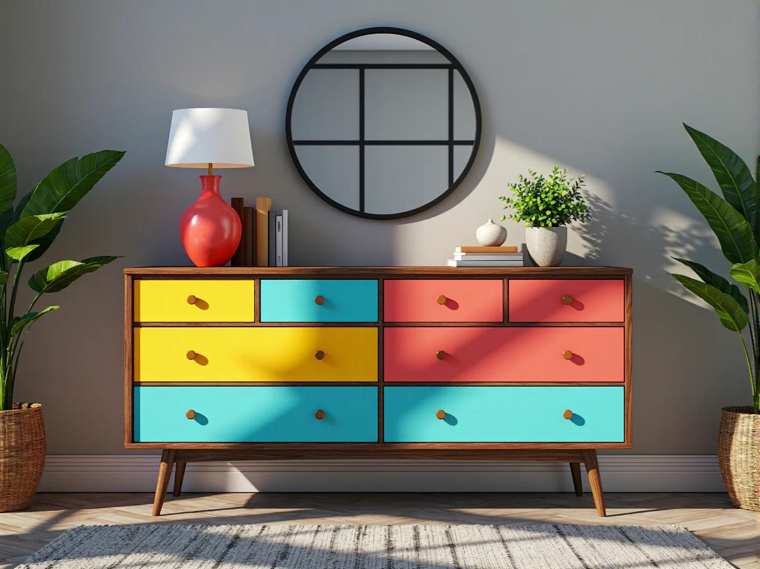 Retro komoda jako elegancki element wyposażenia sypialni – trendy 2025.