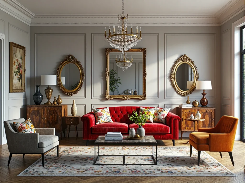 Elegancka czerwona sofa pikowana Chesterfield w stylu glamour