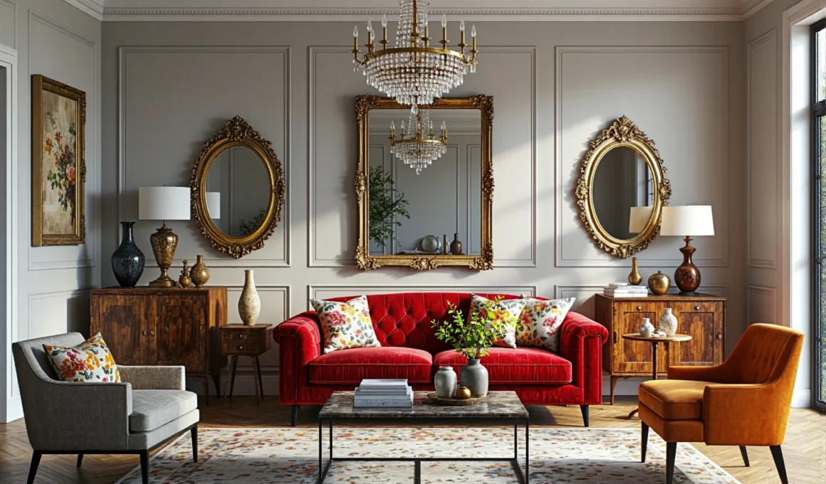 Elegancka czerwona sofa pikowana Chesterfield w stylu glamour