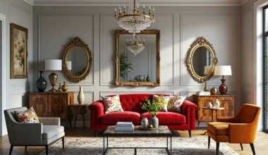 Elegancka czerwona sofa pikowana Chesterfield w stylu glamour