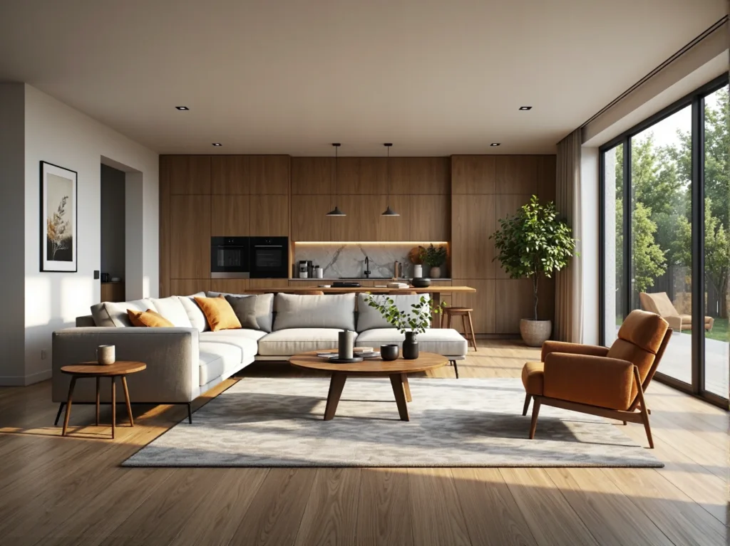 Nowoczesna zabudowa kuchenna dąb naturalny z oświetleniem LED